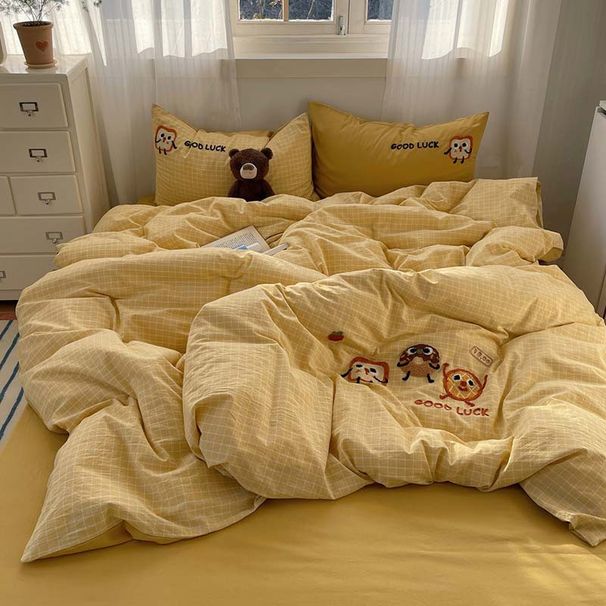 Manufacturer Wholesale INS Korean Style Princess Towel Embroidery All-Cotton Washed Four-Piece Pure Cotton Cute 4-Piece Bedding Se_maomaolike.com