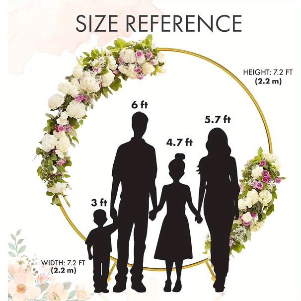 7.2FT Gold Round Backdrop Stand: Ideal For Weddings, Birthdays, Baby Showers & Graduations. Stable Metal Frame For Balloon Arches, Circle Garland. A Circle Backdrop Stand For Party Decor_maomaolike.com