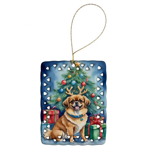 Tibetan Spaniel Christmas Reindeer Porcelain Ornament Christmas Tree Hanging Decorations For Home Christmas Holiday, Rectangle, Gift, Multicolor_maomaolike.com
