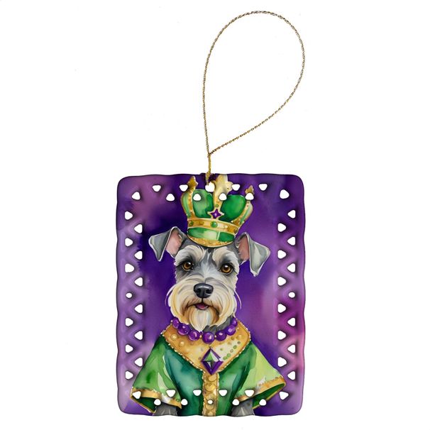 Schnauzer King Of Mardi Gras Porcelain Ornament Christmas Tree Hanging Decorations For Home Christmas Holiday, Rectangle, Gift, Multicolor_maomaolike.com