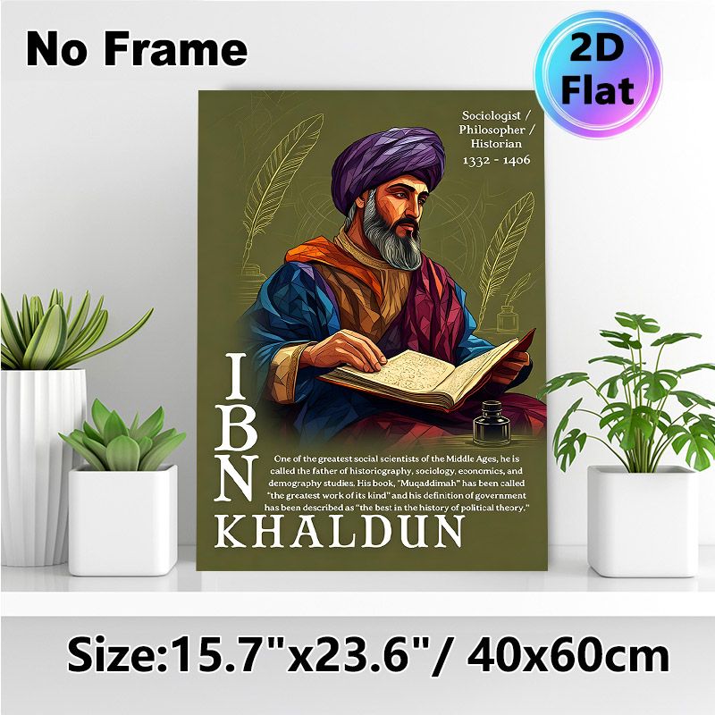 Ibn Khaldun Themed Painting Poster, Stylized Polygonal Portrait Poster, Informative Historical Scholar Print Ideal For Study Rooms, Libraries_maomaolike.com