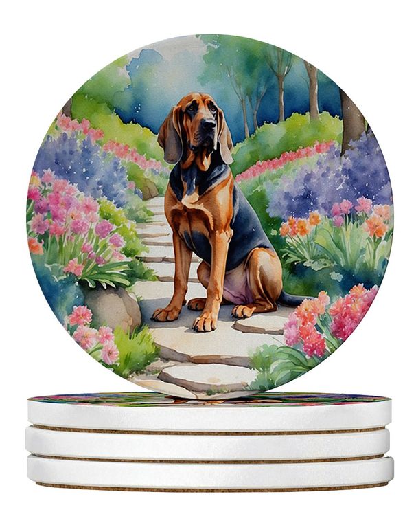 Bloodhound Spring Path Large Sandstone Coasters Pack Of 4 Absorbent Round Coasters Decor Gifts For Men Or Women, 4 In, Multicolor_maomaolike.com