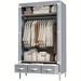 Portable Clothes Closet Rolling Door Wardrobe With Hanging Rack Non-Woven Fabric Storage Organizer With Three Drawer Boxes No-Tool Assembly - 67in*35.4in*17.7in(Gray)_maomaolike.com