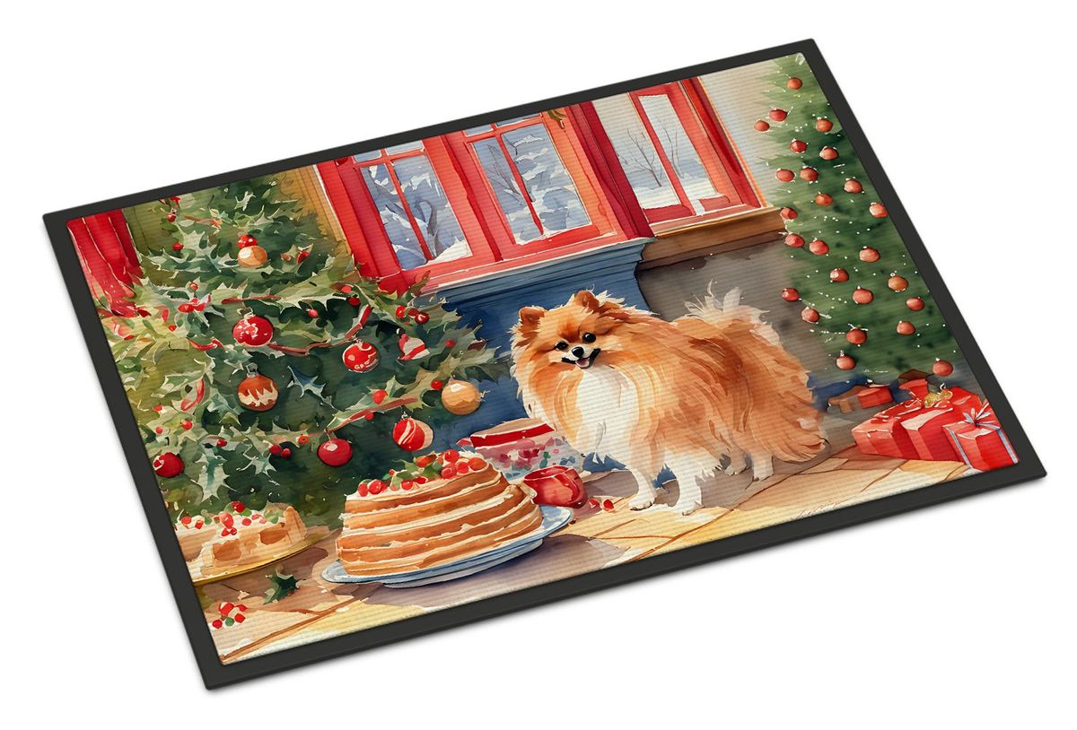 Pomeranian Christmas Cookies Doormat Front Door Mat Indoor Outdoor Rugs For Entryway, Non Slip Washable Low Pile, 24H X 36W_maomaolike.com