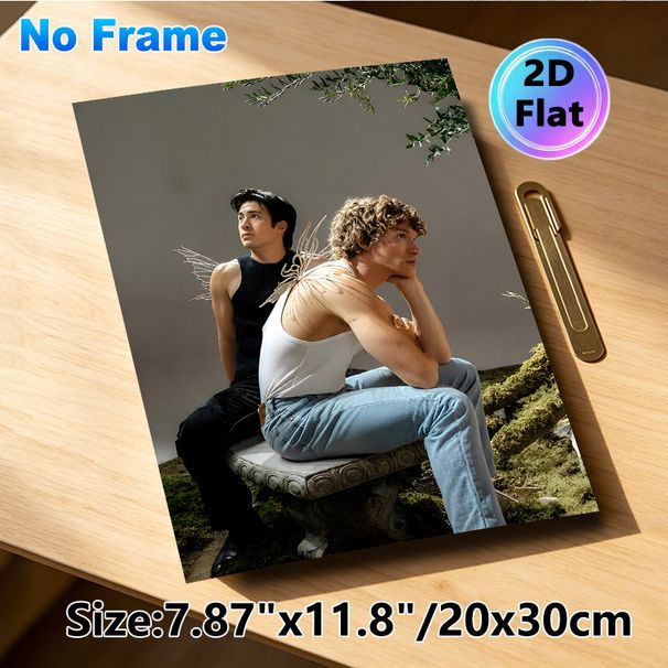 Male Fairy Themed Painting Poster, Soft-toned Whimsical Scene Poster, Ethereal Artistic Decor Featuring Winged Men On Stone Bench, Suitable For Living_maomaolike.com
