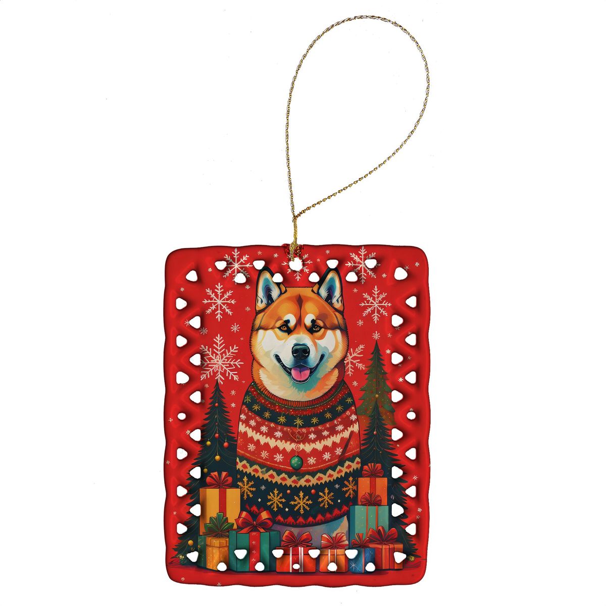 Akita Holiday Christmas Porcelain Ornament Christmas Tree Hanging Decorations For Home Christmas Holiday, Rectangle, Gift, Multicolor_maomaolike.com