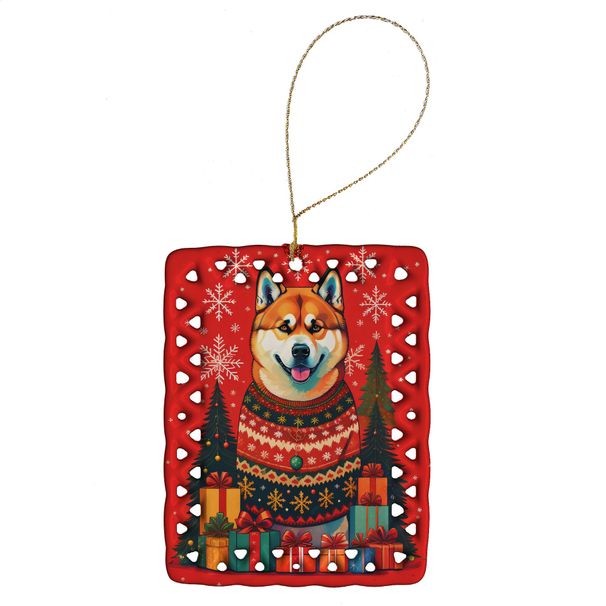 Akita Holiday Christmas Porcelain Ornament Christmas Tree Hanging Decorations For Home Christmas Holiday, Rectangle, Gift, Multicolor_maomaolike.com