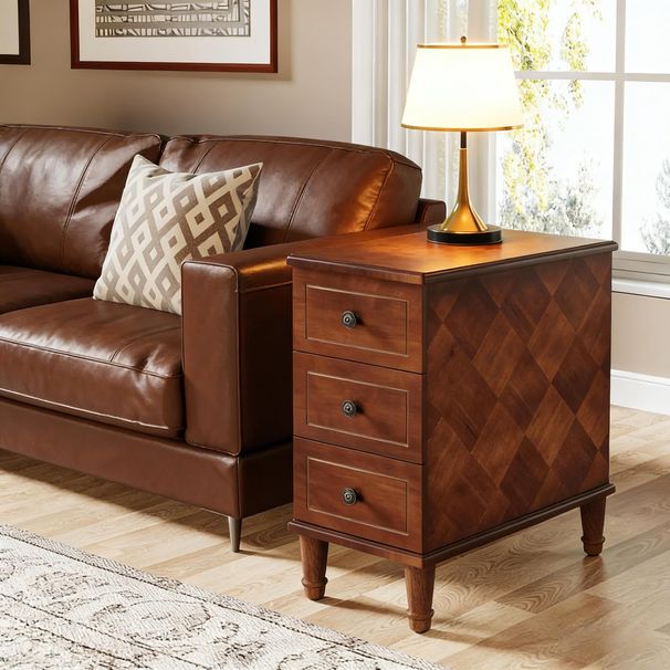Wood Nightstand, Fully Assembled Narrow Side Table With 3 DrawersB_maomaolike.com