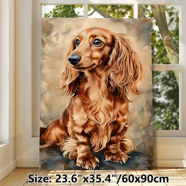 Long-haired Dachshund Painting Poster, Realistic Warm-toned Pet Portrait Poster, Delicate Fur Details, Ideal Wall Decor For Living Room, Bedroom And_maomaolike.com