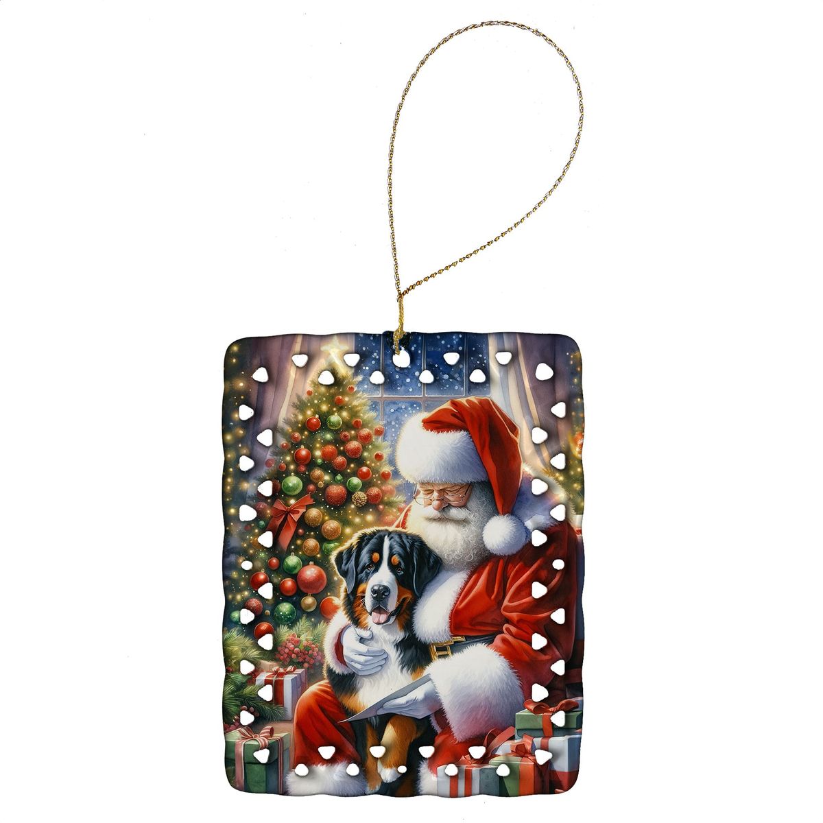 Greater Swiss Mountain Dog And Santa Claus Porcelain Ornament Christmas Tree Hanging Decorations For Home Christmas Holiday, Rectangle, Gift, Multicolor_maomaolike.com