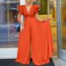 Women's sexy deep V pleated wide leg large size jumpsuit_maomaolike.com