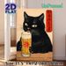 Black Cat & Beer Themed Painting Poster, Vintage Japanese Style Poster, Whimsical Black Cat Licking Beer Froth Design, Ideal For Home Bar, Living Room_maomaolike.com