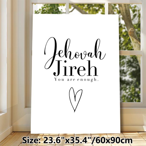 Jehovah Jireh Inspirational Painting Poster, Minimalist Black & White Typography Poster, Uplifting Motivational Quote With Hand-drawn Heart, Ideal For_maomaolike.com
