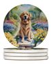 Golden Retriever Spring Path Large Sandstone Coasters Pack Of 4 Absorbent Round Coasters Decor Gifts For Men Or Women, 4 In, Multicolor_maomaolike.com