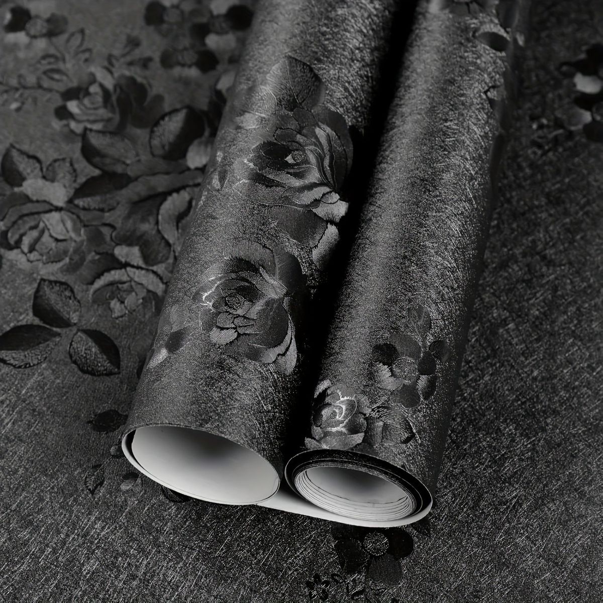 Black Rose Wallpaper Peel And Stick Waterproof Removable Self-Adhesive Embossed Floral Pattern Easy To Install_maomaolike.com
