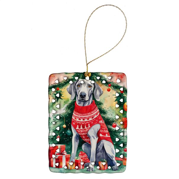 Weimaraner Christmas Porcelain Ornament Christmas Tree Hanging Decorations For Home Christmas Holiday, Rectangle, Gift, Multicolor_maomaolike.com