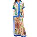 Women's Clothing graffiti print satin short-sleeved lapel shirt + trousers casual two-piece suit_maomaolike.com