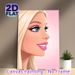 Blonde Glamorous Lady Painting Poster, Soft Pink-toned Cartoon Style Poster, Elegant Portrait With Vivid Blue Eyes And Glossy Pink Lips, Ideal For_maomaolike.com