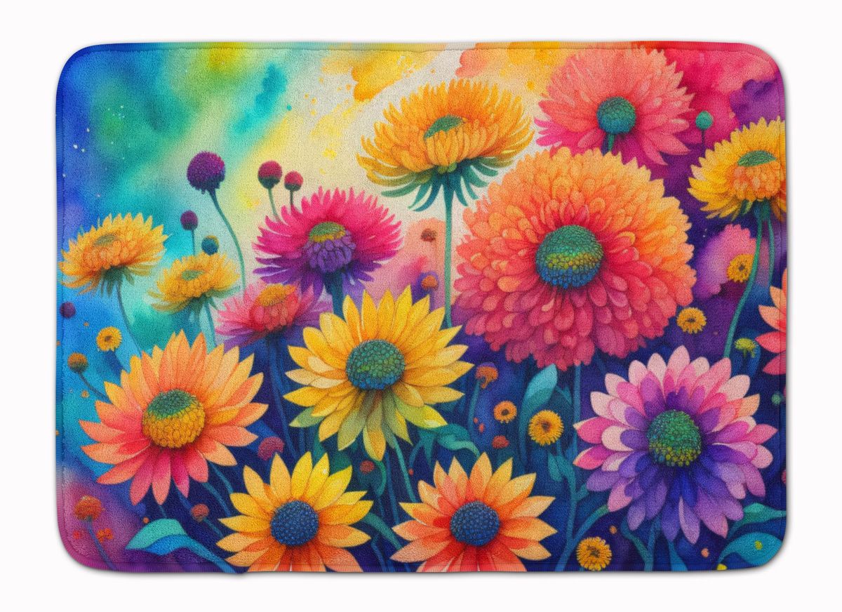 Chrysanthemums In Color Memory Foam Kitchen Mat Machine Washable Anti-Fatigue Mat Cushion Comfort Bath Mat Or Kitchen Rug_maomaolike.com