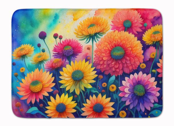 Chrysanthemums In Color Memory Foam Kitchen Mat Machine Washable Anti-Fatigue Mat Cushion Comfort Bath Mat Or Kitchen Rug_maomaolike.com