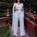 women's fashion solid color ribbon splicing short top wide-leg pants dress suit women_maomaolike.com
