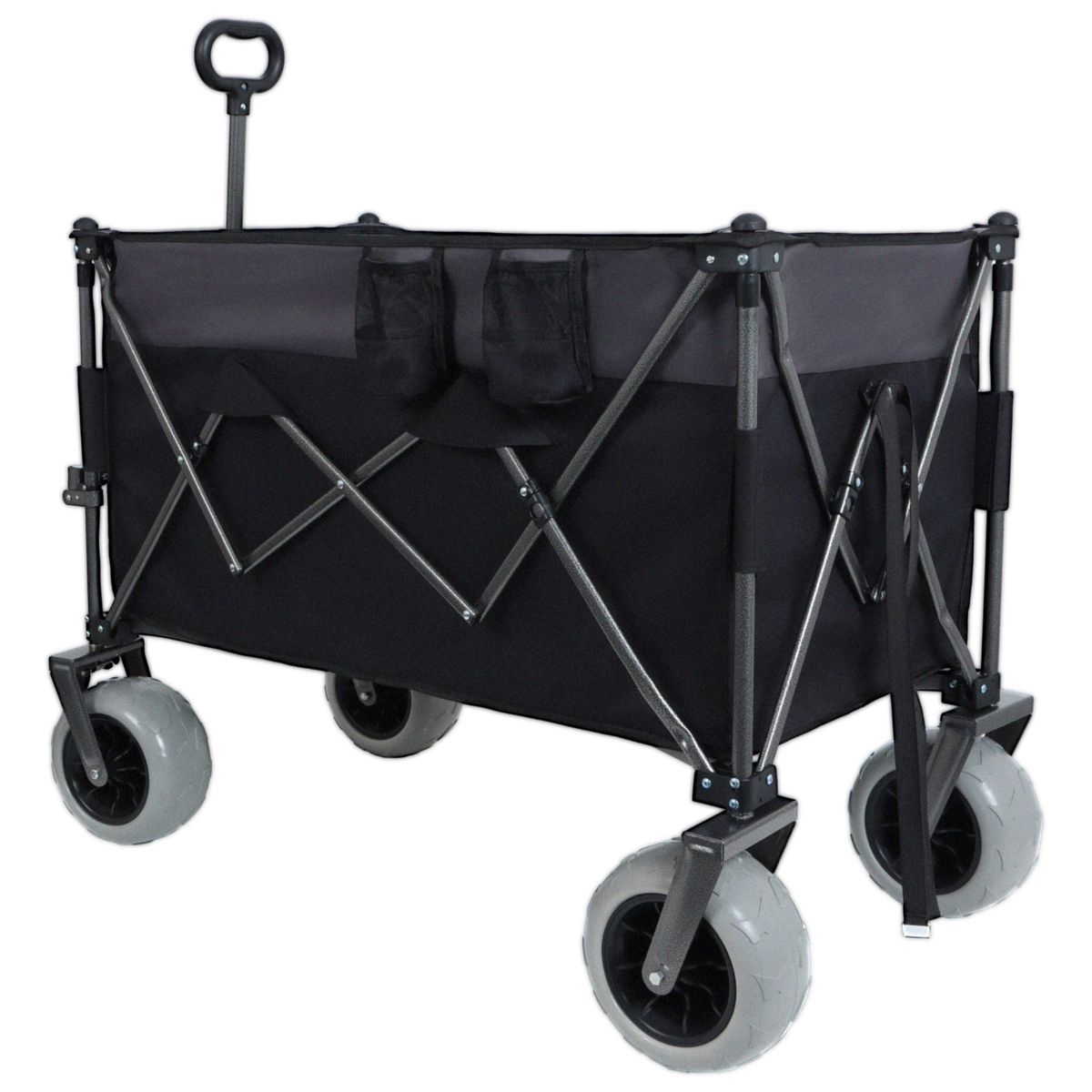 9" X 4" All-Terrain Balloon Wheels! 300L XL Heavy-Duty Folding Wagon Cart - 480lbs Capacity, Conquers Sand & Rough Terrain, W/Brakes, Pockets, Cup Holders, Black/Gray_maomaolike.com