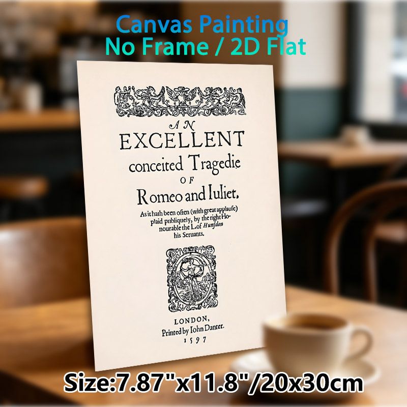 Romeo And Juliet Themed Painting Poster, Vintage Typographic & Ornate Engraved Classic Play Cover Poster, Timeless Literary Decor Option For Home_maomaolike.com