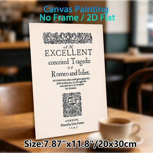 Romeo And Juliet Themed Painting Poster, Vintage Typographic & Ornate Engraved Classic Play Cover Poster, Timeless Literary Decor Option For Home_maomaolike.com