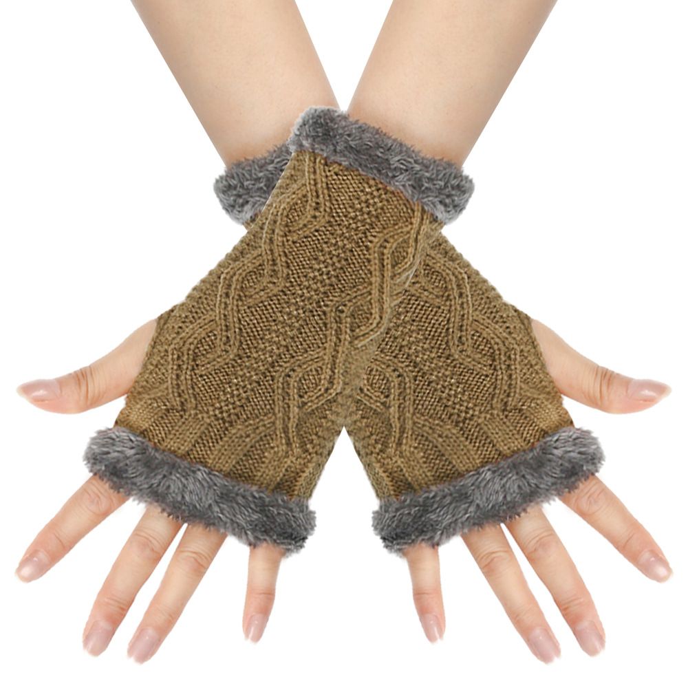 Unisex Fleece thickened half-finger gloves Warm short wrist cuff Knitted wool cuff furry gloves_maomaolike.com
