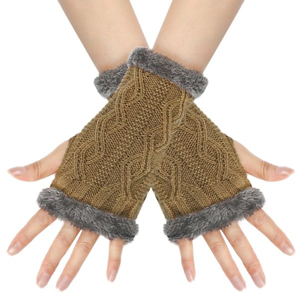 Unisex Fleece thickened half-finger gloves Warm short wrist cuff Knitted wool cuff furry gloves_maomaolike.com