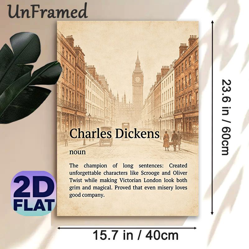 Charles Dickens Themed Painting Poster, Vintage Victorian London Street & Literary Text Poster, Thoughtful Literary Decor Ideal For Home Study_maomaolike.com