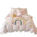 Beautiful Princess Style Pink Rainbow Ruffled Edge Washed Pure Cotton Children's Bedding Set Of Three Or Four Pieces_maomaolike.com