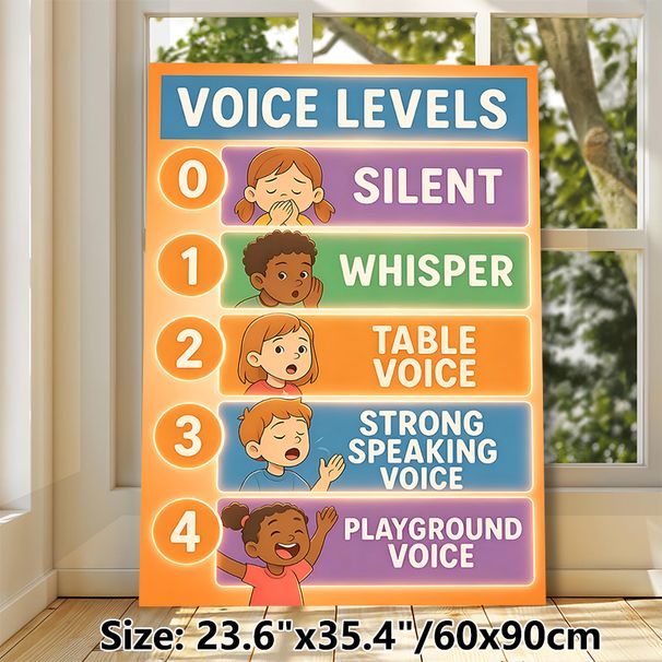 Voice Levels Painting Poster, Colorful Cartoon-style Voice Volume Guide Poster, Clear Volume Level Instructions To Help Regulate Sound For Classroom_maomaolike.com