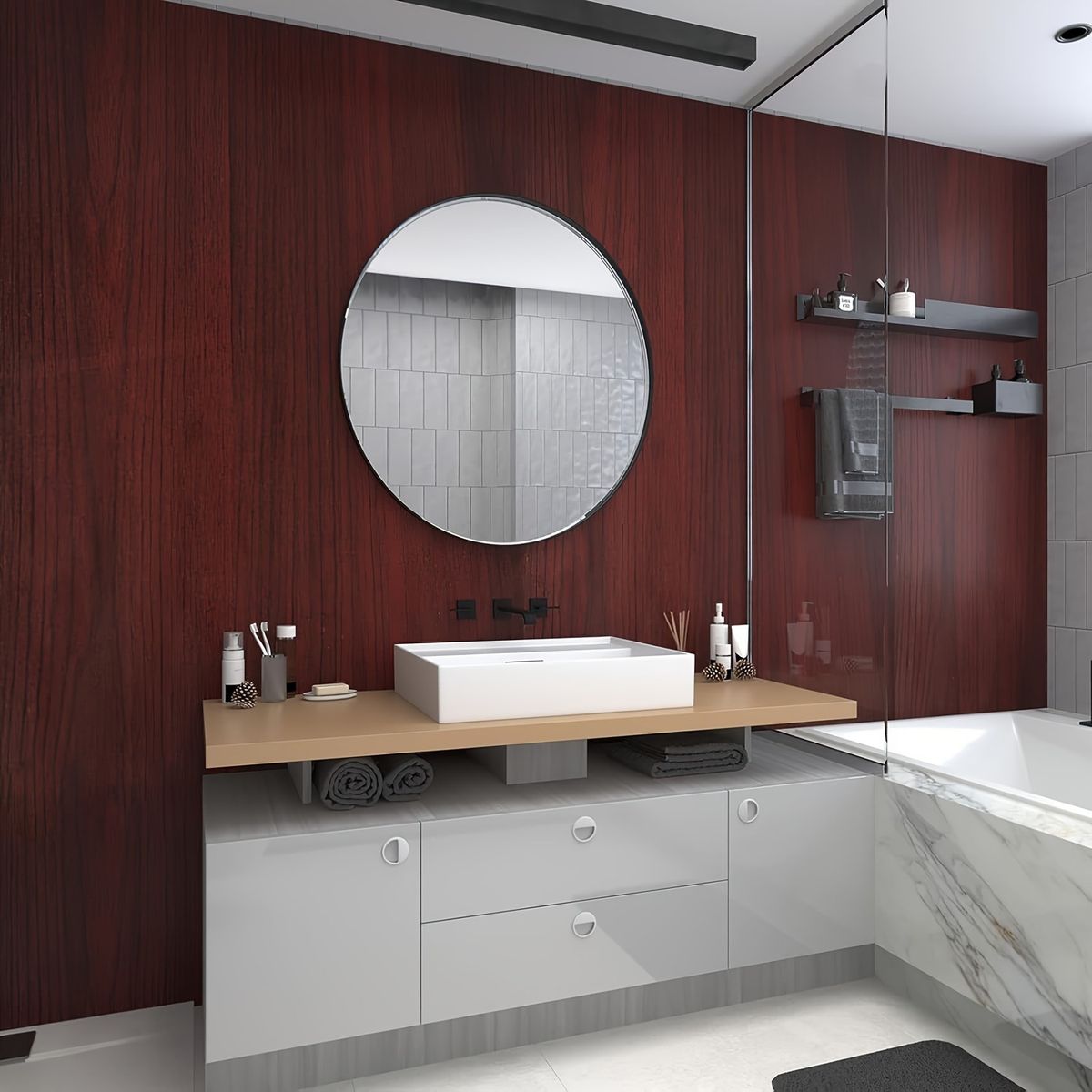 New Red Bedroom Living Room Removable Waterproof Self-Adhesive Renovation Furniture Wood Grain_maomaolike.com
