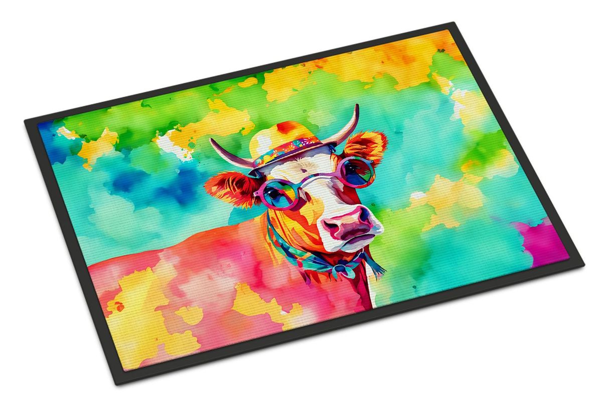 Hippie Animal Malvi Cow Doormat Front Door Mat Indoor Outdoor Rugs For Entryway, Non Slip Washable Low Pile, 24H X 36W_maomaolike.com