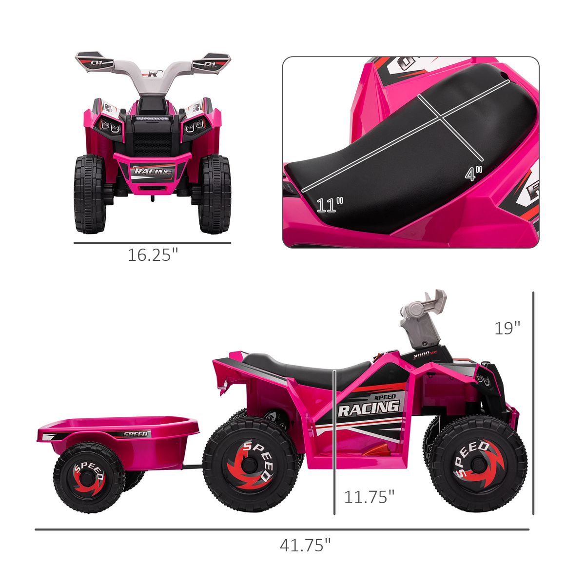 6V Electric Toy Car With Back Trailer, Forward Backward, Wear-Resistant Wheels For Ages 18-36 Months, Pink_maomaolike.com