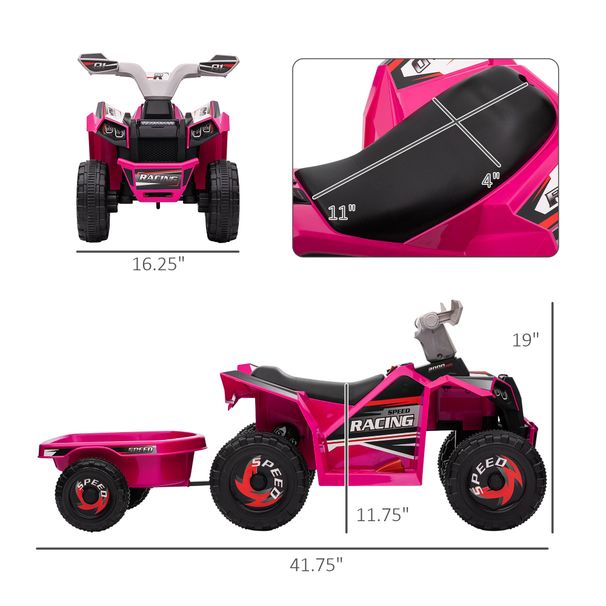 6V Electric Toy Car With Back Trailer, Forward Backward, Wear-Resistant Wheels For Ages 18-36 Months, Pink_maomaolike.com