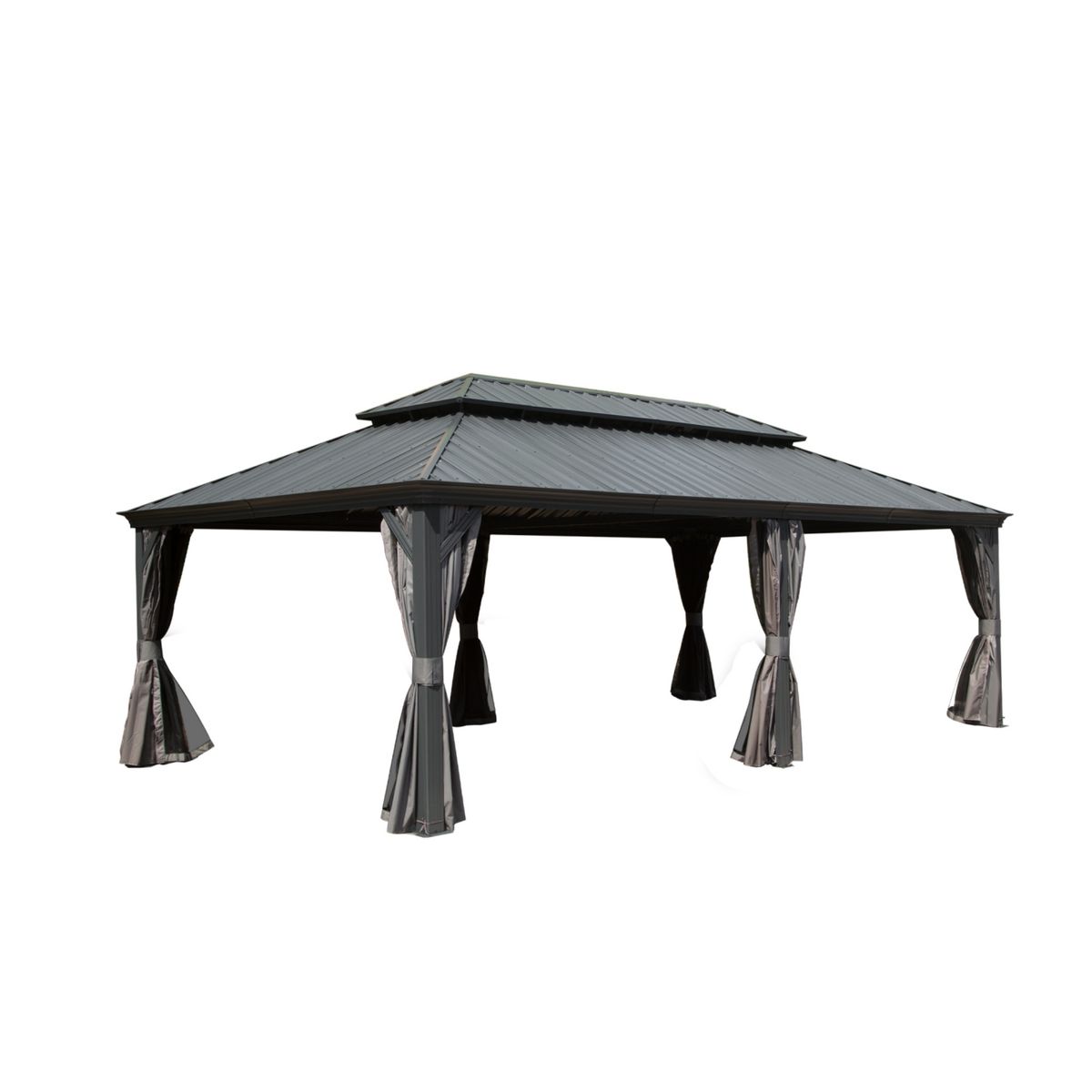 14x22FT Hardtop Gazebo, Outdoor Gazebo With Galvanized Steel Double Roof, Aluminum Frame, Built-in Gutter System, Curtain And Netting, Metal Gazebo Pavilion For Patio Deck Garden, Grey_maomaolike.com
