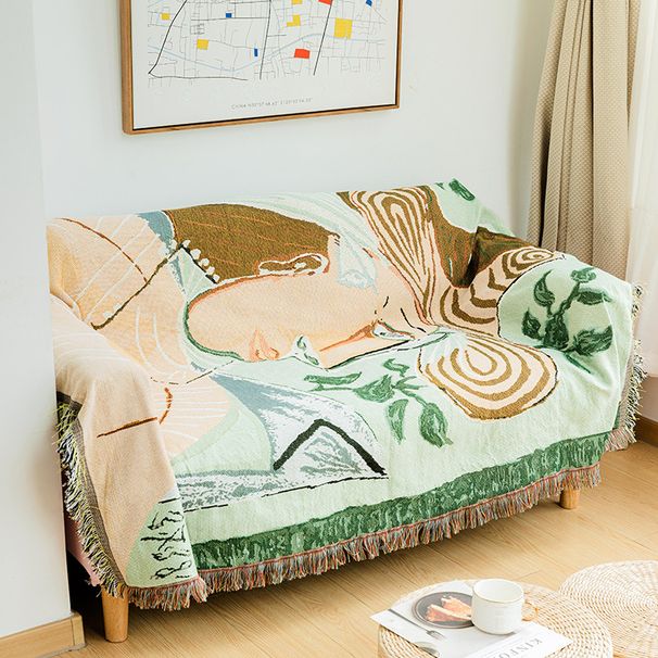 Bohemian Tassel Sofa Cover - Minimalist Cotton Throw Blanket For Couch Decor (Lightweight Fringe Trim Neutral Tone Woven_maomaolike.com