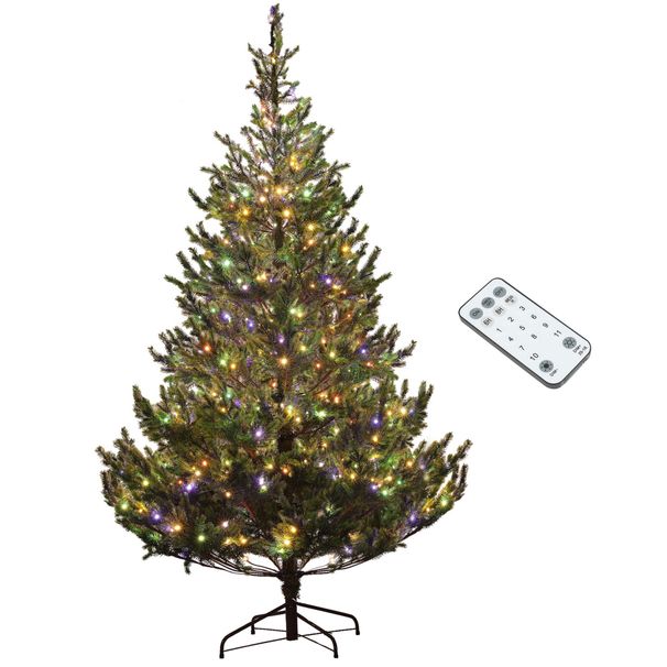 Artificial Prelit Christmas Tree, Sparse Realistic Cedar Tree With Dual Color LED Lights And Tips, Easy Assembly, Hinged Xmas Tree For Home Office Holiday_maomaolike.com