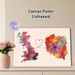 UK & Partner Country Heart-connected Painting Poster, Vibrant Watercolor Splatter Map Poster, Warm Bond-themed Decor Ideal For Living Room, Bedroom Or_maomaolike.com