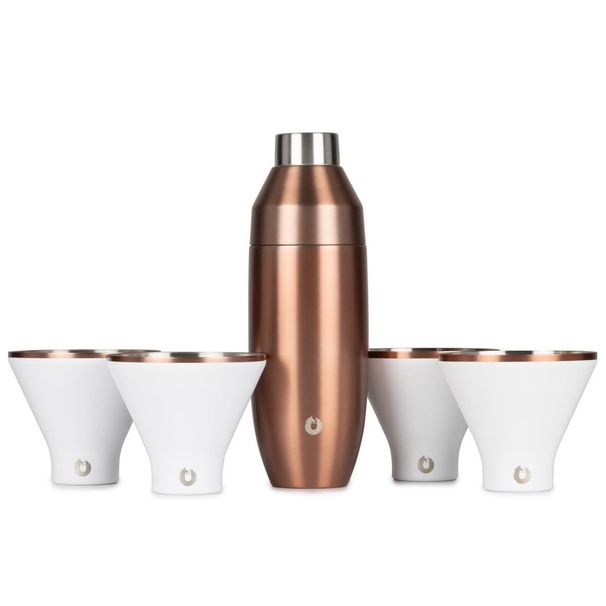 Stainless Steel Cocktail Shaker And Martini Glass Set, Gold And White_maomaolike.com