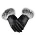 Women's warm gloves autumn and winter PU leather rabbit fur touch screen outdoor cycling plus velvet thickened winter gloves_maomaolike.com