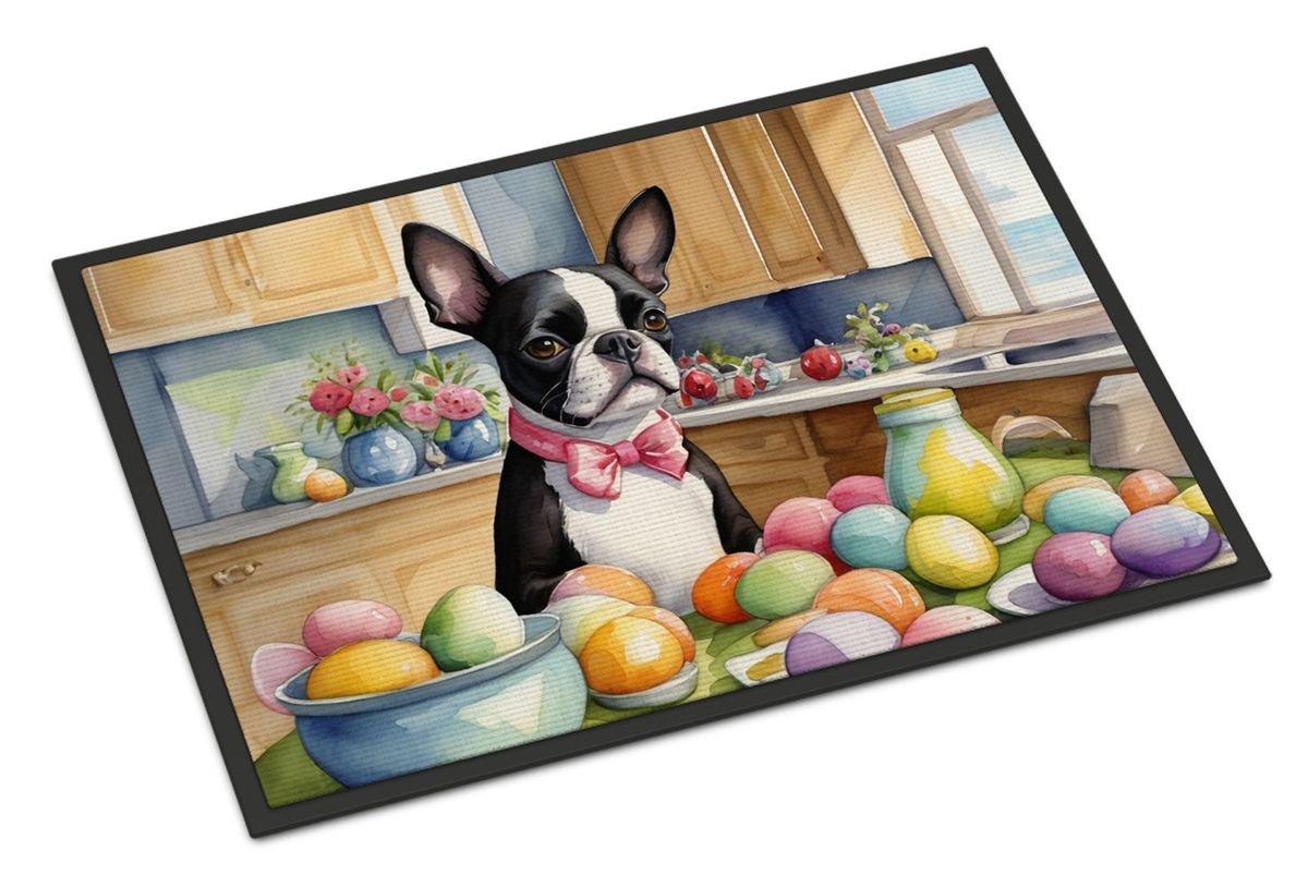 Decorating Easter Boston Terrier Doormat Front Door Mat Indoor Outdoor Rugs For Entryway, Non Slip Washable Low Pile, 24H X 36W_maomaolike.com
