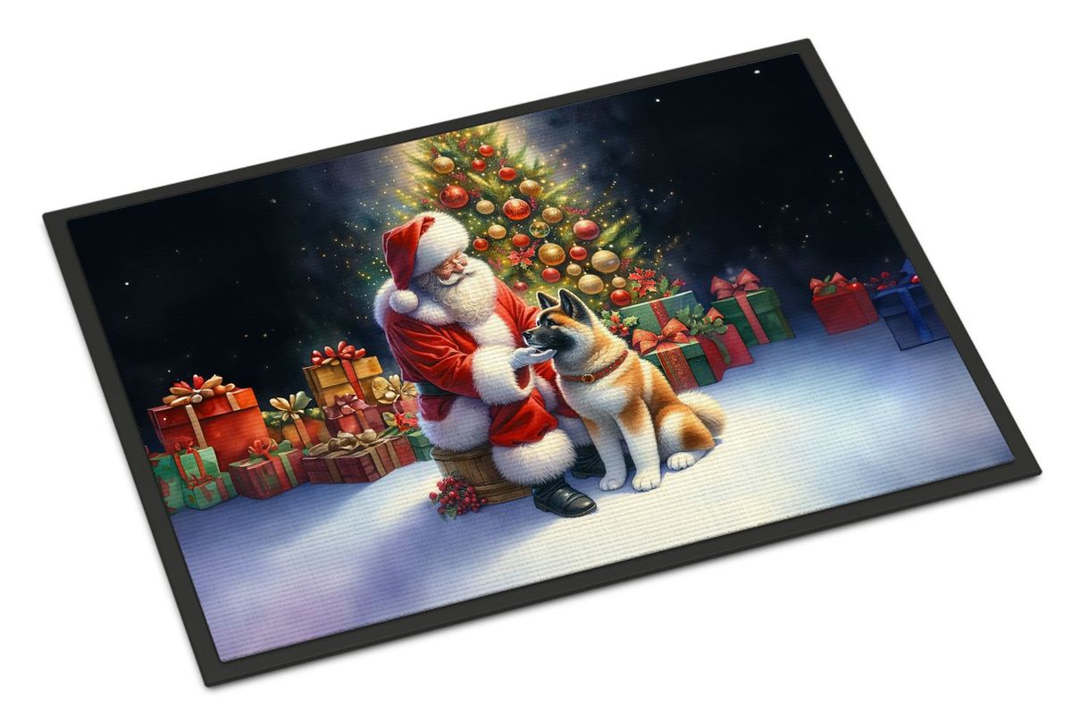 Akita And Santa Claus Doormat Front Door Mat Indoor Outdoor Rugs For Entryway, Non Slip Washable Low Pile, 24H X 36W_maomaolike.com