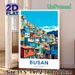 Busan Themed Painting Poster, Vibrant Flat-style Hillside Town Poster, Colorful Clustered Houses With Bright Blue Sky, Travel-inspired Wall Decor For_maomaolike.com