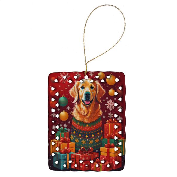 Golden Retriever Holiday Christmas Porcelain Ornament Christmas Tree Hanging Decorations For Home Christmas Holiday, Rectangle, Gift, Multicolor_maomaolike.com