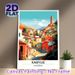 Kabylie Algeria Village Travel Painting Poster, Vibrant Retro Sunlit Hillside Village Scene Poster, Warm Travel-themed Decor Ideal For Living Room_maomaolike.com