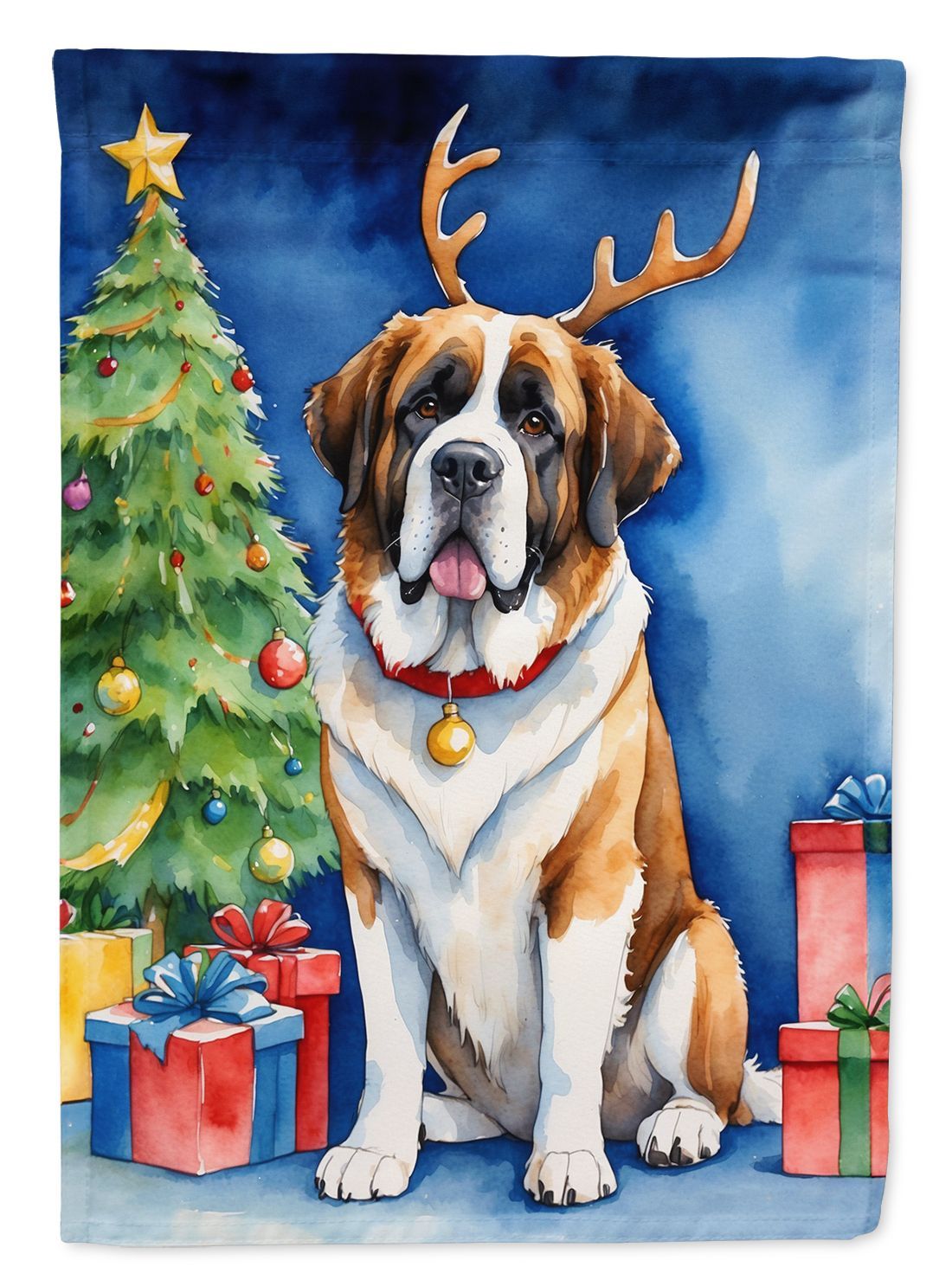 Saint Bernard Christmas Reindeer Garden Flag Mailbox Flag Decorative Yard Flag Banner Outside Patio Artwork Yard Flower Beds, Garden Size, Multicolor_maomaolike.com