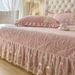 French Style Warm Milk Velvet Quilted Cover Single Piece Autumn Winter Thickened Coral Fleece Lace Bed Skirt Three-Piece Set_maomaolike.com